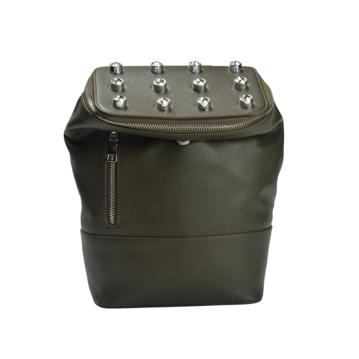 Olive Leather Backpack with Studs - Melouk