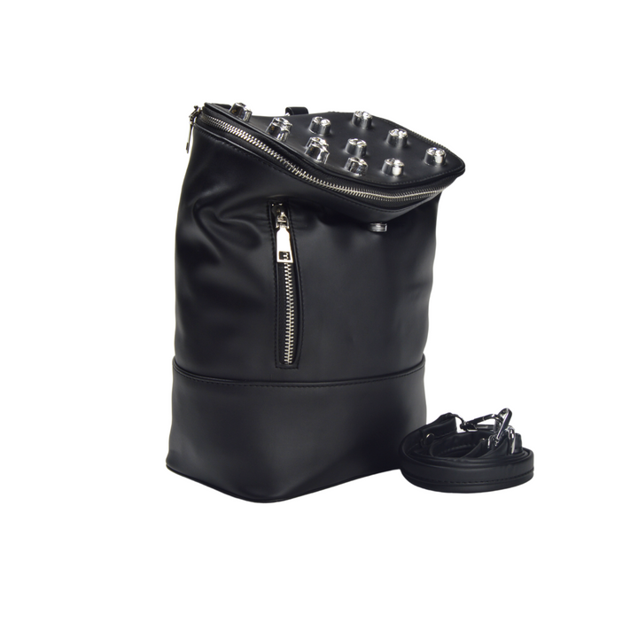 Black Leather Backpack with Studs - Melouk