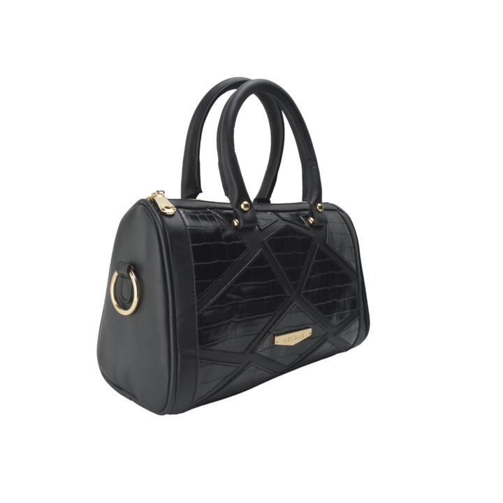 Black Embossed Leather Handbag - Melouk