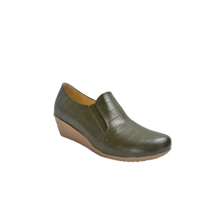 Basic Leather Shoe With Elastic Side Olive - Melouk