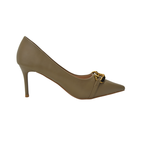 Beige Heeled Shoe With Chain - Melouk