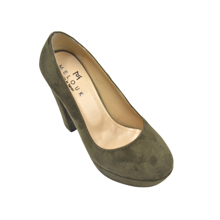Suede Elegant High Heels Shoe Olive - Melouk