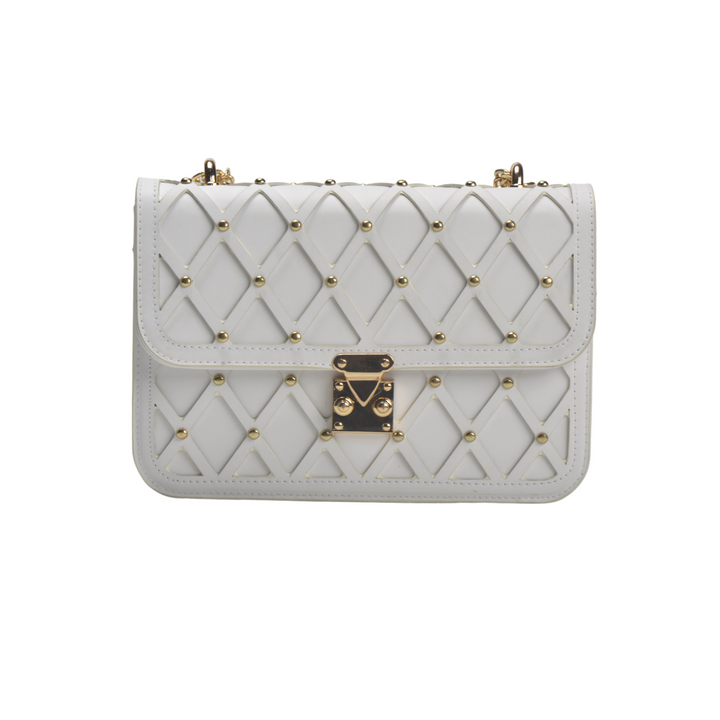 White Leather Shoulder Bag With Chain freeshipping - Melouk