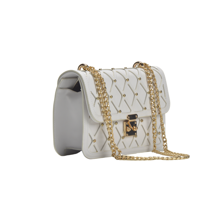 White Leather Shoulder Bag With Chain freeshipping - Melouk