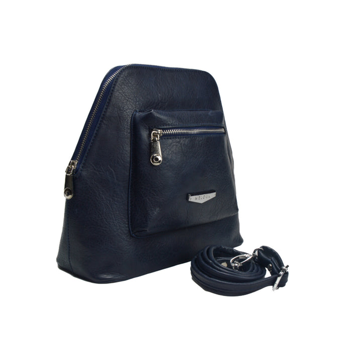 Navy Leather Backpack with Pocket - Melouk