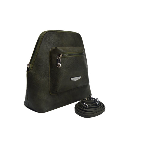 Olive Leather Backpack with Pocket - Melouk