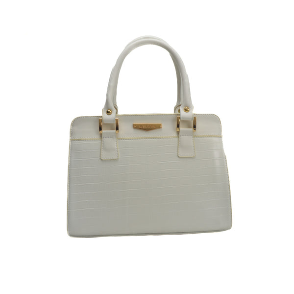 Beige Simple Leather Handbag-White - Melouk