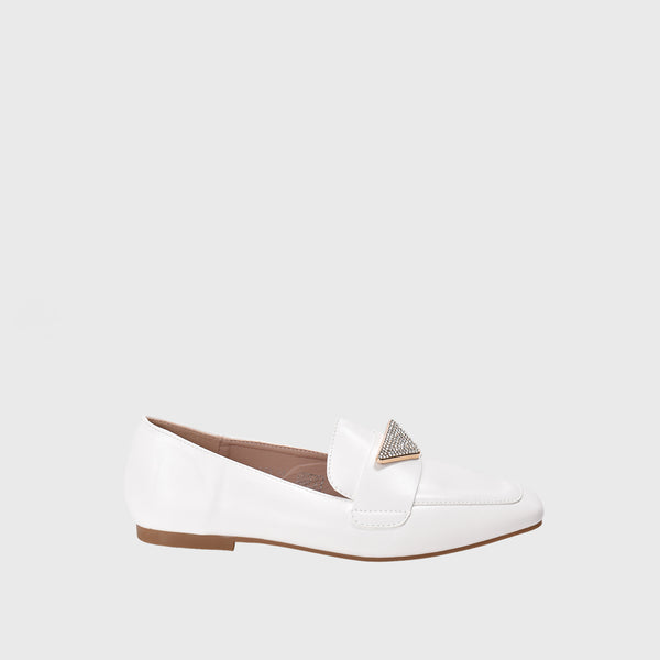 White Leather Flat Shoe With Studs