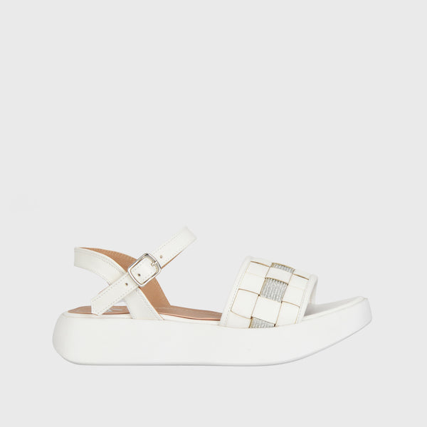 Embossed Leather Wedge Sandal White