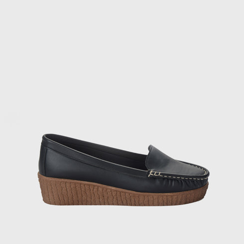 Black Leather Basic Slip On Shoe