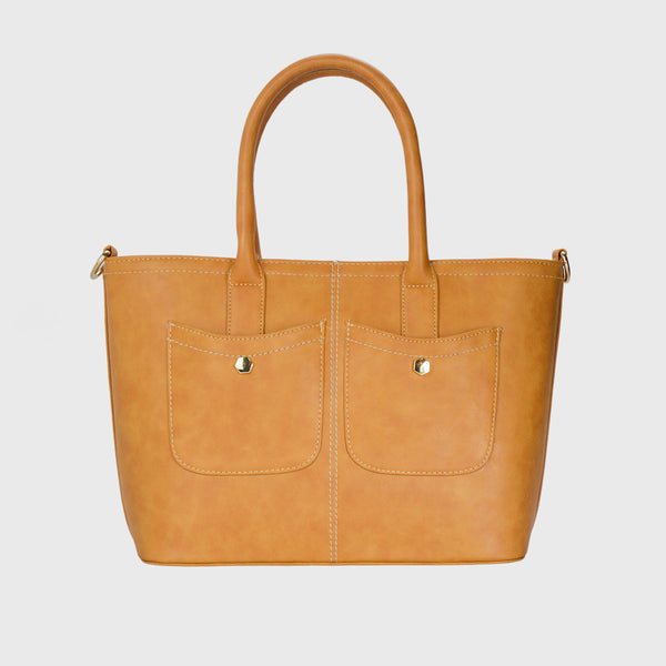 Yellow Leather Handbag with Zipper Pocket
