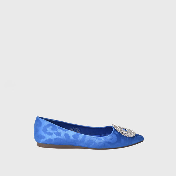 Blue Leather Flat Shoe With Studs