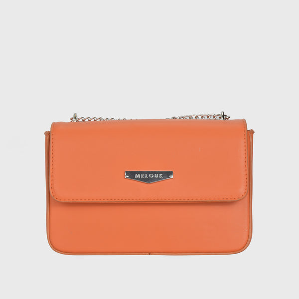 Orange Basic Leather Shoulder Bag