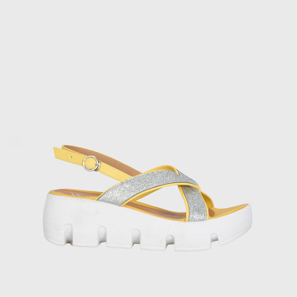 Embossed Leather Sandal Yellow