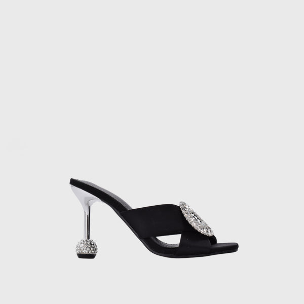 Black Leather Heel Slipper with Studs