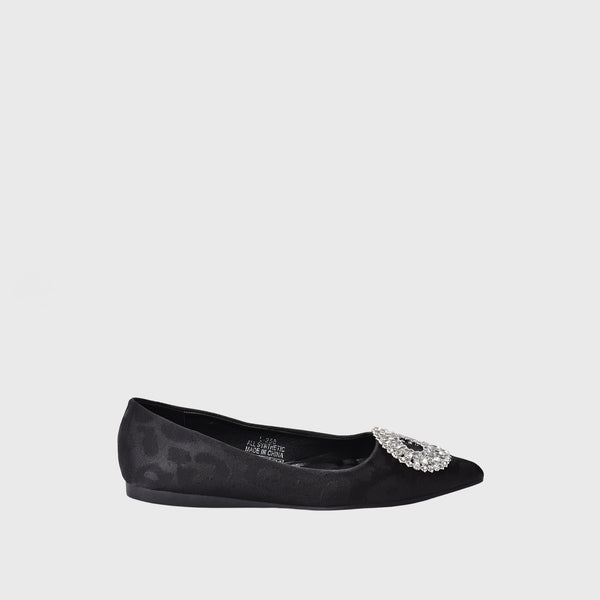 Black Leather Flat Shoe With Studs
