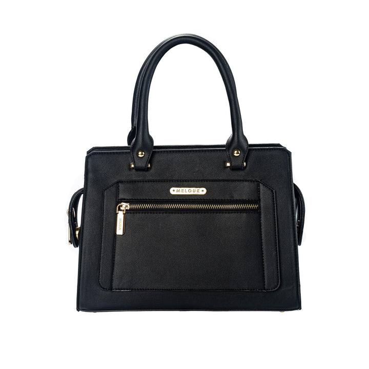 Leather Black Handbag With Zipper Pocket - Melouk