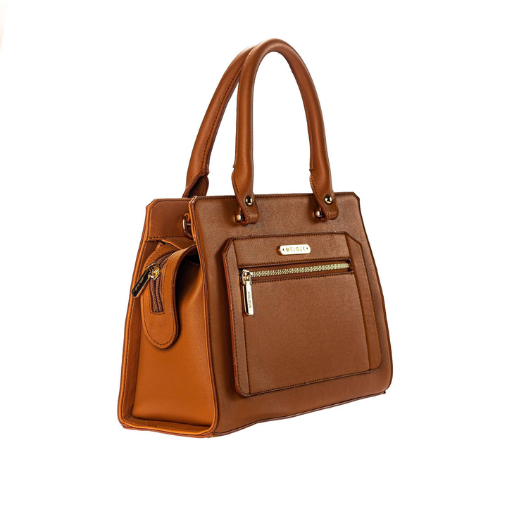 Leather Camel Handbag With Zipper Pocket - Melouk