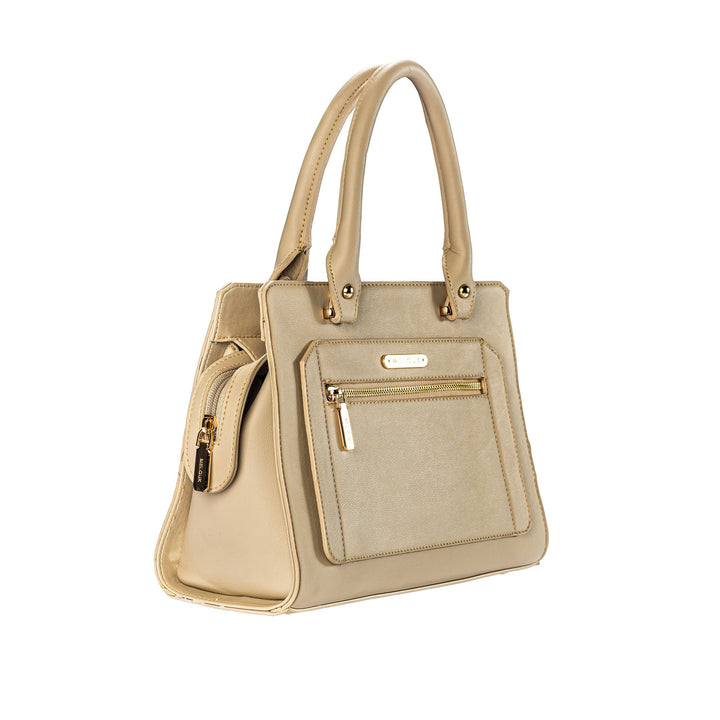 Leather Beige Handbag With Zipper Pocket - Melouk