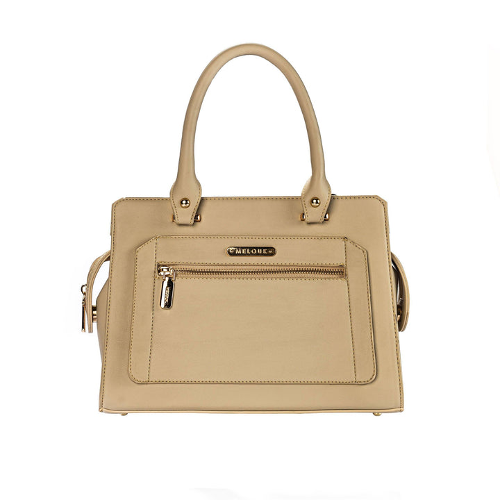 Leather Beige Handbag With Zipper Pocket - Melouk