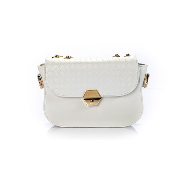 Leather Shoulder White Bag With Buckle - Melouk