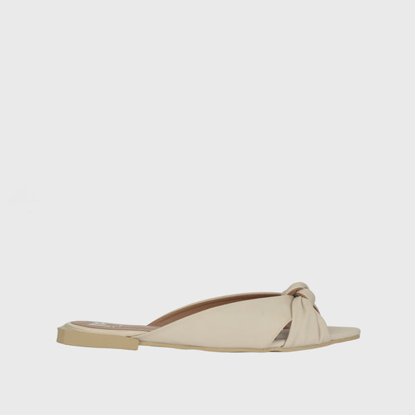 Beige Leather Slipper with Bow